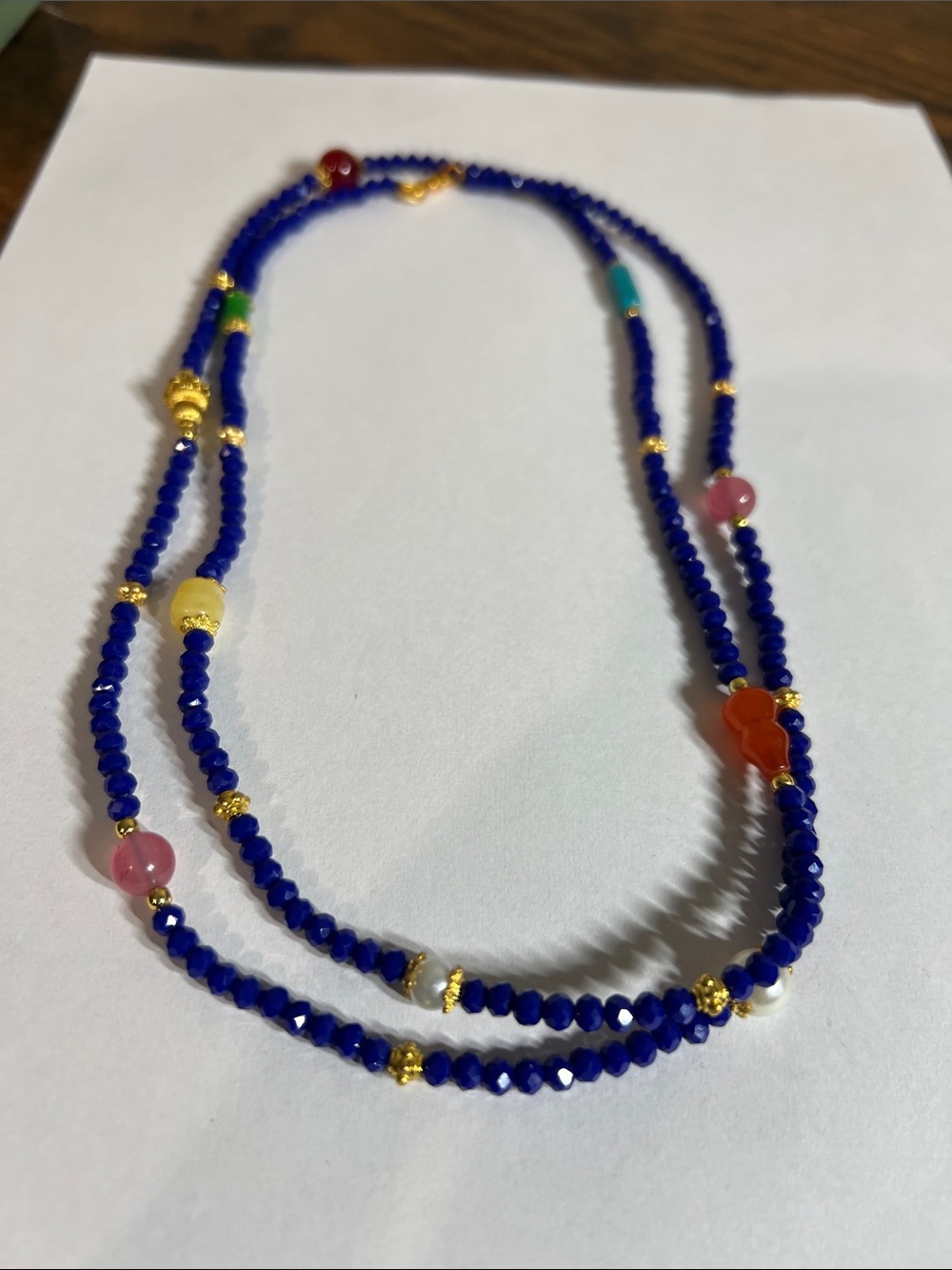 Handcrafted Deep Blue Beaded Layered Necklace with Multicolor Accents